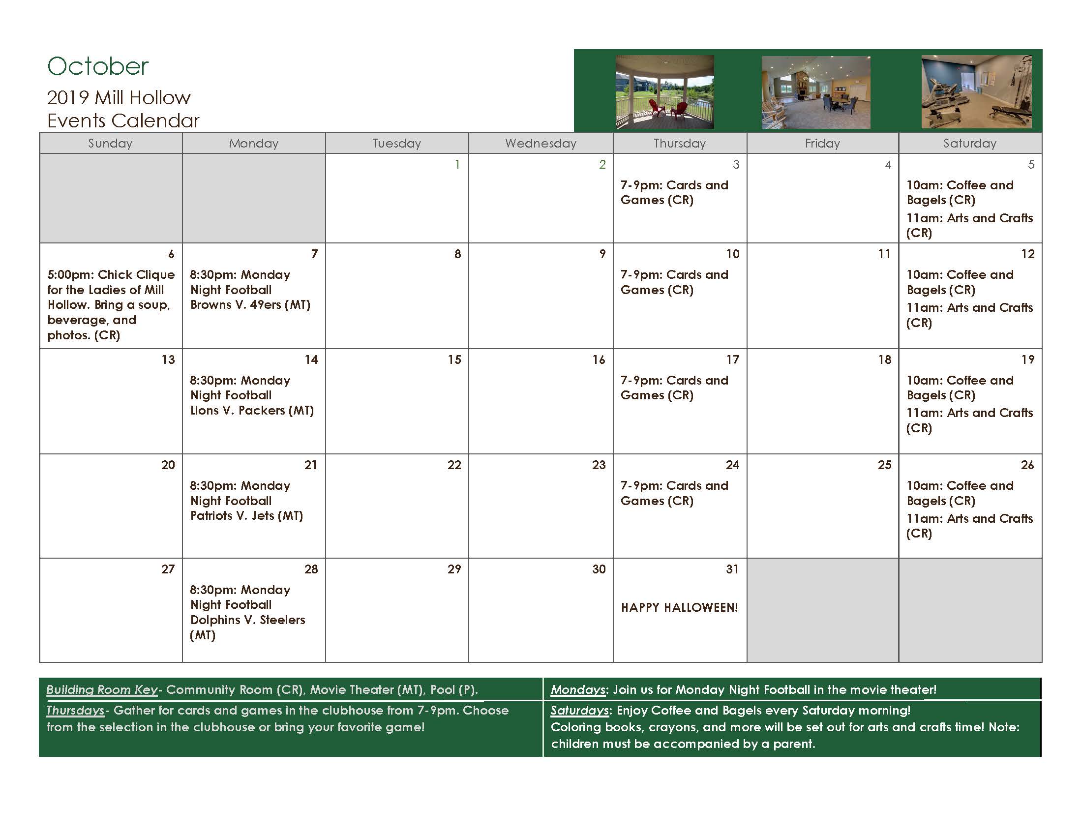 Mill Hollow October Events Calendar Sunrise Management and Consulting