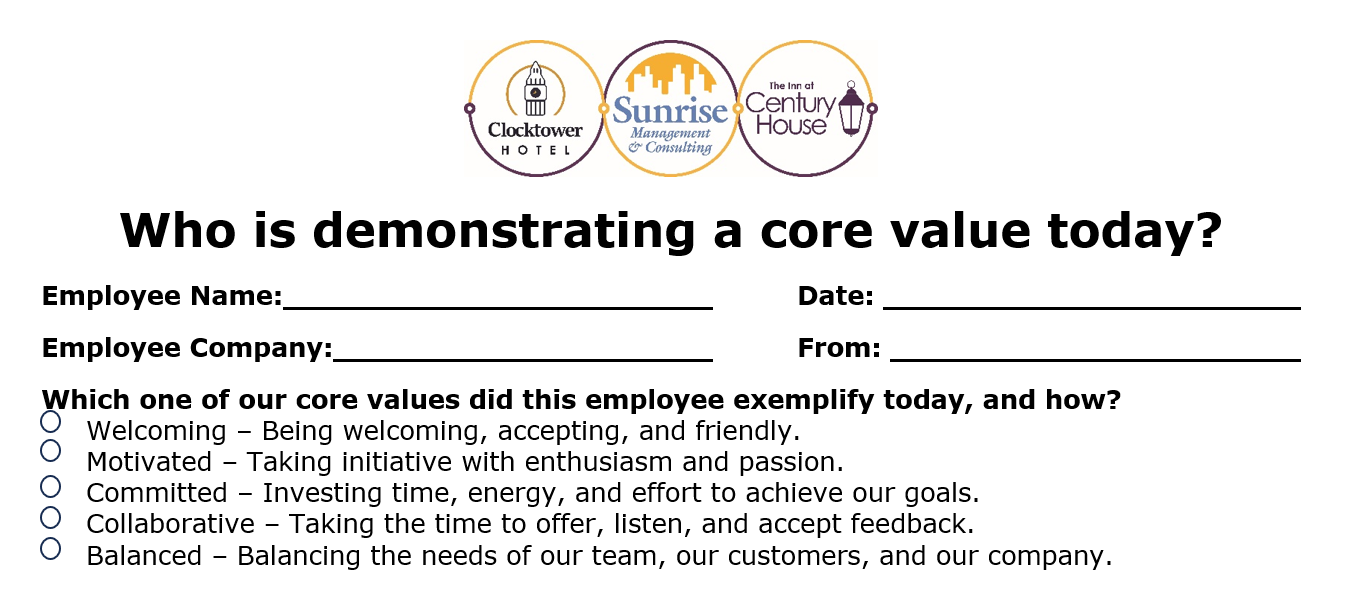 Core Values Contest Winners 3rd Quarter 2024 Sunrise Management and